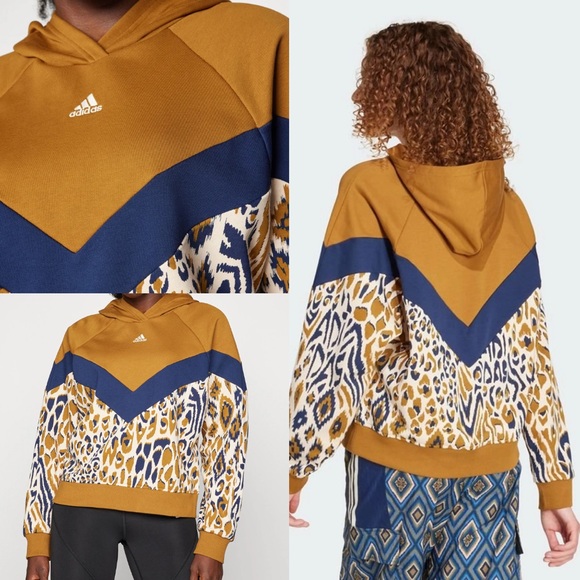 ADIDAS x FARM RIO mustard and Blue animal Patterned Hoodie size 3X - Picture 1 of 6